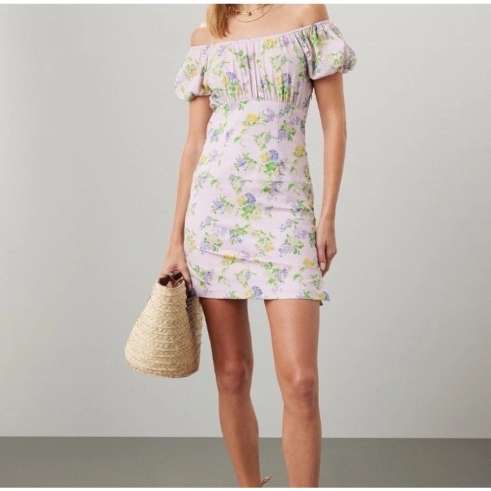 Caroline Constas Calla‎ Mini Dress Women's Size XS Lilac Botanica Off Shoulder